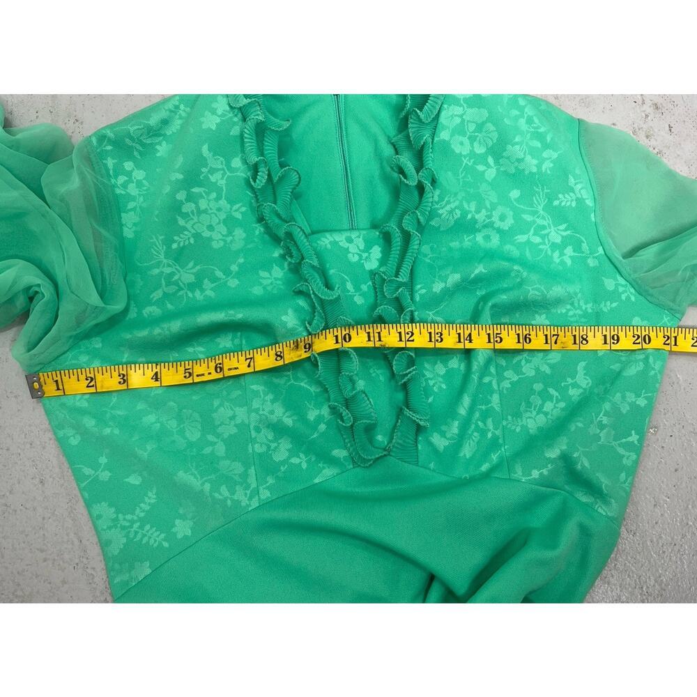 Vintage 70s Maxi Dress Ruffled Sheer Sleeves Floral Bodice Women’s Size Large - Picture 14 of 16